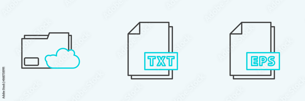 Poster set line eps file document, cloud storage text folder and txt icon. vector