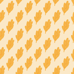 Yellow leaves seamless pattern. Fall forest foliage repeat background. Vector hand drawn flat illustration.