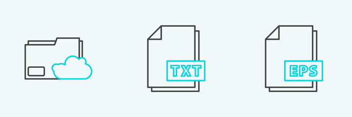 Set line EPS file document, Cloud storage text folder and TXT icon. Vector