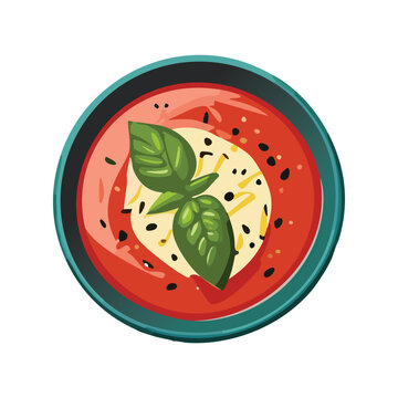 tomato soup with basil, cheese, top view clip art preview