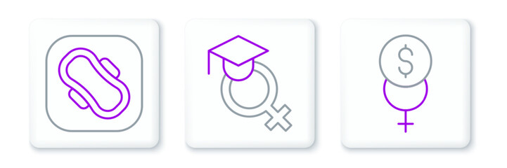 Set line Feminism finance, Sanitary napkin and Teacher icon. Vector