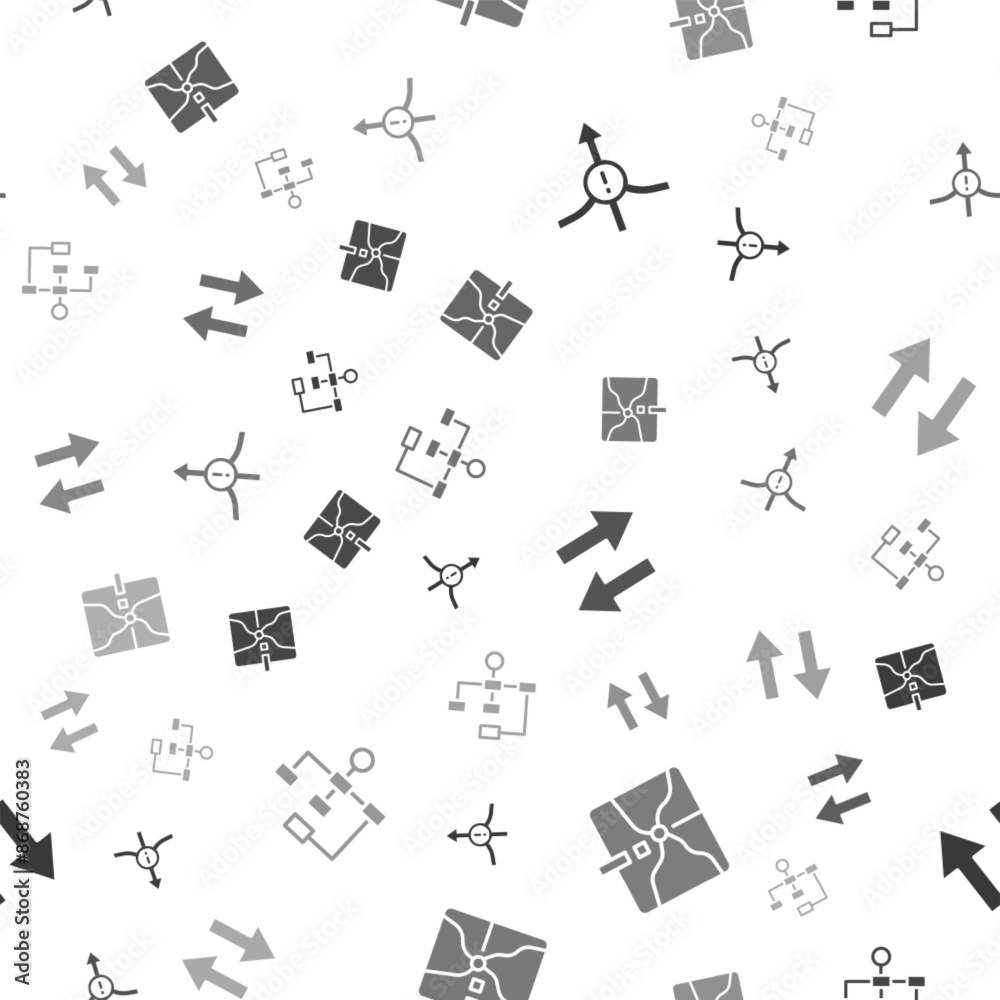 Poster set arrow, intersection point, and hierarchy organogram chart on seamless pattern. vector