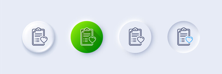 Medical survey line icon. Neumorphic, Green gradient, 3d pin buttons. Hospital patient history sign. Line icons. Neumorphic buttons with outline signs. Vector