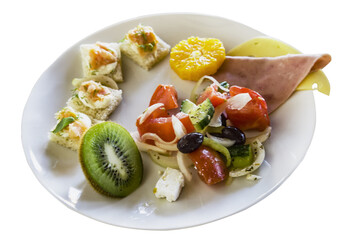buffet set - Greek salad, salmon canapes, cheese