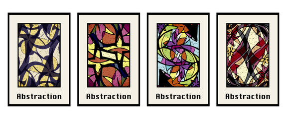 Set of 4 Abstract illustration in vintage style. For use in graphics, for wall decor. .