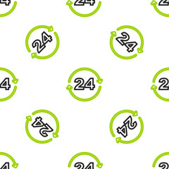 Line Telephone 24 hours support icon isolated seamless pattern on white background. All-day customer support call-center. Full time call services. Vector