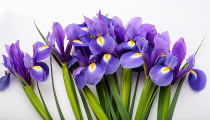 bouquet of iris flowers isolated on a white