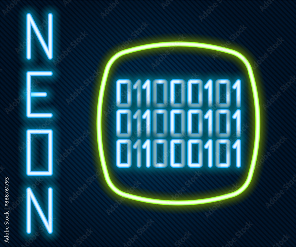 Wall mural glowing neon line binary code icon isolated on black background. colorful outline concept. vector