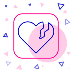 Line Broken heart or divorce icon isolated on white background. Love symbol. Happy Valentines day. Colorful outline concept. Vector
