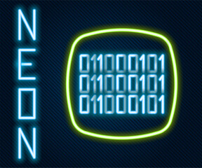 Glowing neon line Binary code icon isolated on black background. Colorful outline concept. Vector