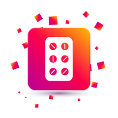 White Pills in blister pack icon isolated on white background. Medical drug package for tablet, vitamin, antibiotic, aspirin. Square color button. Vector