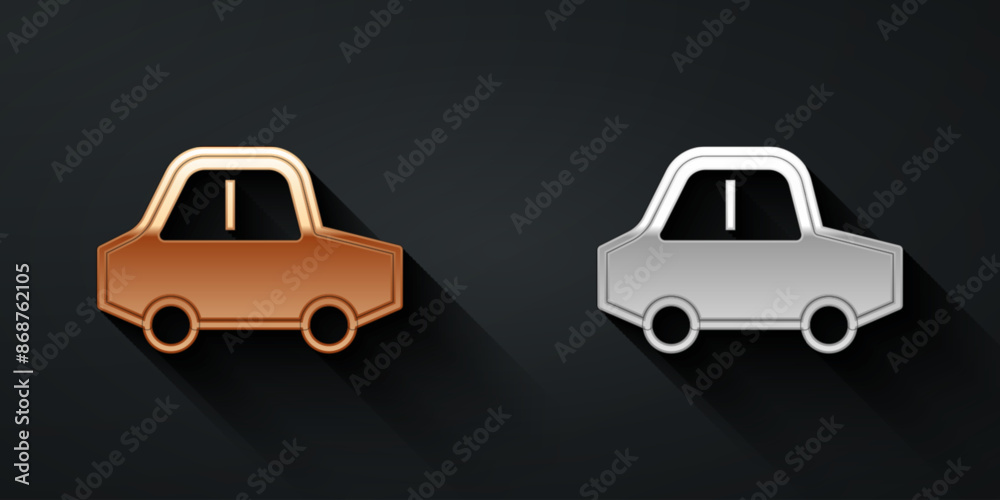 Canvas Prints gold and silver toy car icon isolated on black background. long shadow style. vector