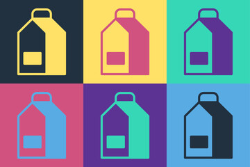 Pop art Paper package for milk icon isolated on color background. Milk packet sign. Vector