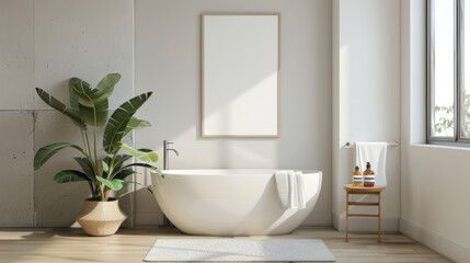 bathroom wall poster mockup. Interior mockup with house background. Modern interior design.