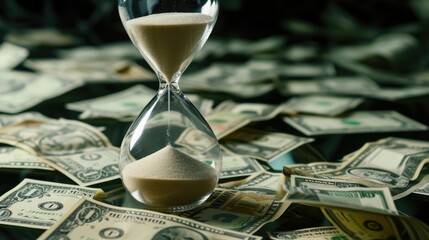 Time's Value: Hourglass and Flying Dollar Notes