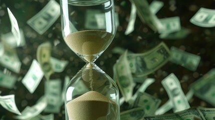Time Value of Money: Dollar Bills and Hourglass