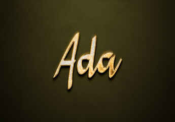 Old gold text effect of Turkish name Ada with 3D glossy style Mockup.