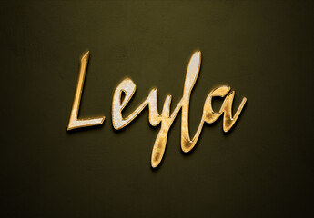 Old gold text effect of Turkish name Leyla with 3D glossy style Mockup.