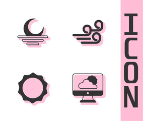 Set Weather forecast, Sunset, and Windy weather icon. Vector