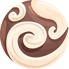 Chocolate and vanilla flavored round candy creating a swirl design