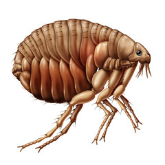 Flea Insect concept as a wingless parasite that sucks blood from mammal or bird hosts as an entomology symbol isolated on a white background.
