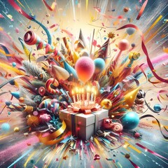 Obraz premium Vibrant Birthday Celebration Explosion