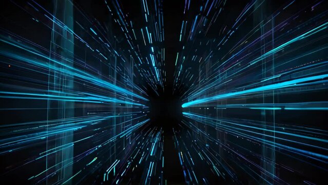 An abstract background featuring a futuristic tunnel of blue lights converging towards a central point, slow motion background