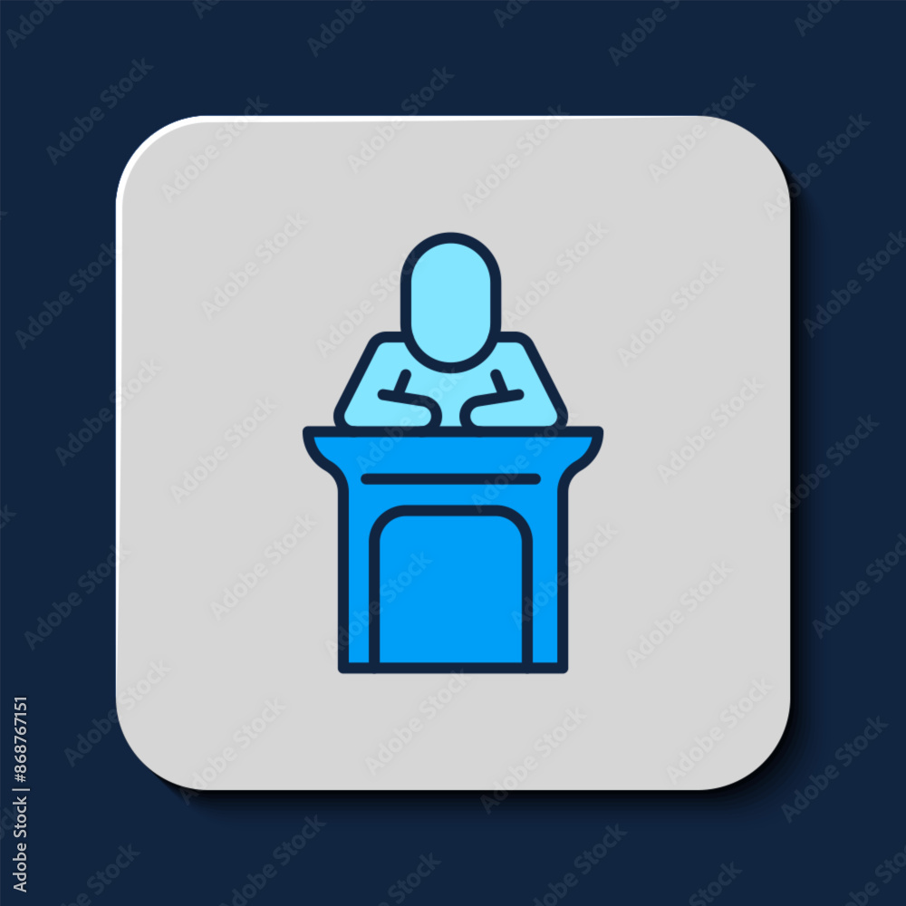 Sticker filled outline judge icon isolated on blue background. vector