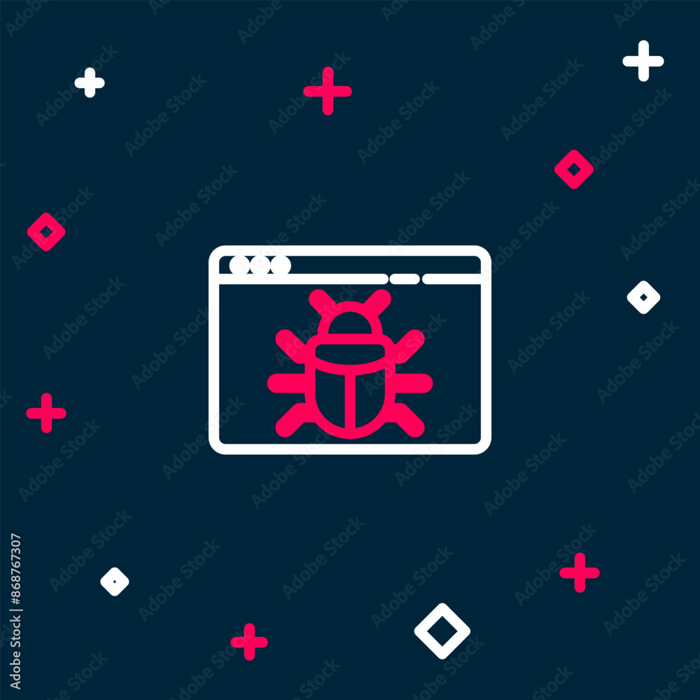 Poster line system bug concept icon isolated on blue background. code bug concept. bug in the system. bug s