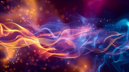 Fototapeta premium Abstract background with blurred colorful light waves and smoke, glowing of blue and yellow colors.