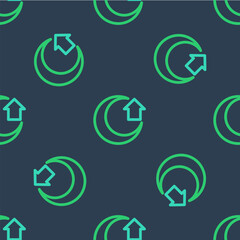 Line Moon icon isolated seamless pattern on blue background. Vector