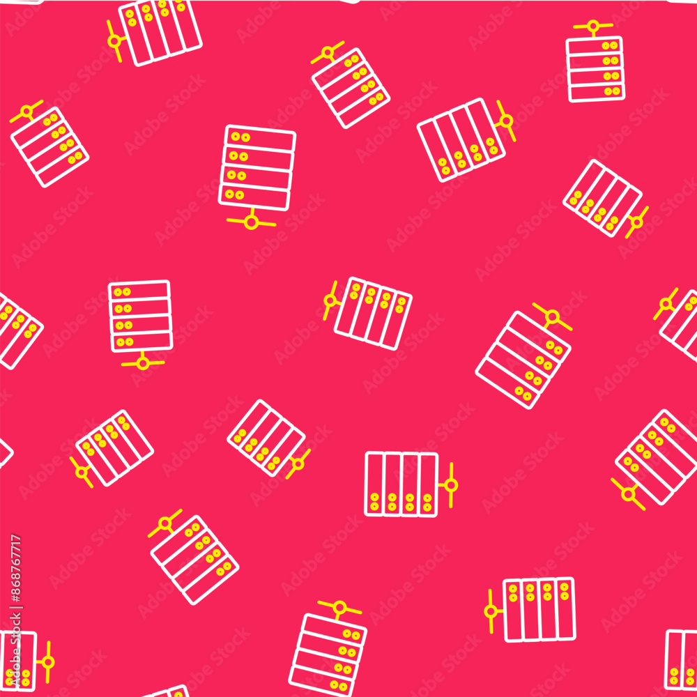 Poster line server, data, web hosting icon isolated seamless pattern on red background. vector