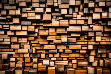 Fototapeta premium Wood aged art architecture texture abstract block stack on the wall for background.