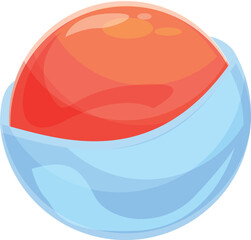 Cartoon icon of a half red planet with blue atmosphere surrounded by space