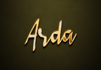Old gold text effect of Turkish name Arda with 3D glossy style Mockup.
