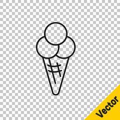 Black line Ice cream in waffle cone icon isolated on transparent background. Sweet symbol. Vector