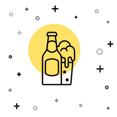 Black line Beer bottle and glass icon isolated on white background. Alcohol Drink symbol. Random dynamic shapes. Vector