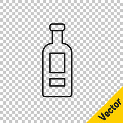 Black line Glass bottle of vodka icon isolated on transparent background. Vector