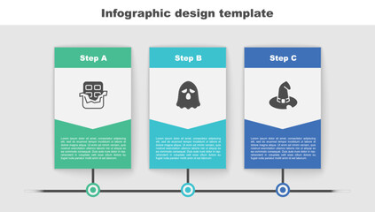 Set Chocolate bar, Ghost and Witch hat. Business infographic template. Vector