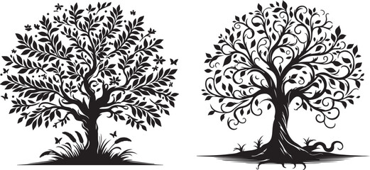 Obraz premium tree art silhouette vector art white background