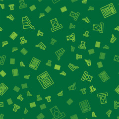 Set line Financial growth increase, Calculator and ATM and money on seamless pattern. Vector