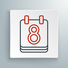 Line Calendar with 8 March icon isolated on white background. International Happy Women Day. Colorful outline concept. Vector