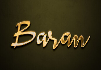 Old gold text effect of Turkish name Baran with 3D glossy style Mockup.