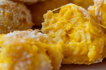 French fries with cheddar and cheese pasta filling