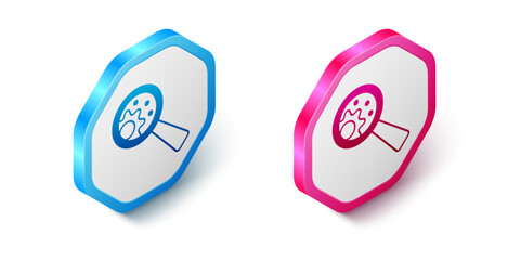 Isometric GMO icon isolated on white background. Genetically modified organism acronym. Dna food modification. Hexagon button. Vector