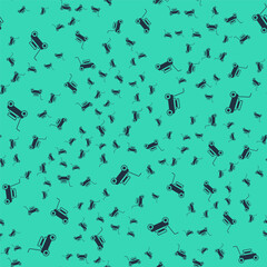 Black Lawn mower icon isolated seamless pattern on green background. Lawn mower cutting grass. Vector