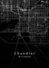Minimalist black map of Chandler, Arizona – A modern map print highlighting infrastructure of the city, useful for tourism purposes
