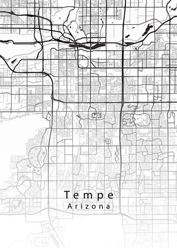 Minimalist white map of Tempe, Arizona &ndash; A modern map print highlighting infrastructure of the city, useful for tourism purposes
