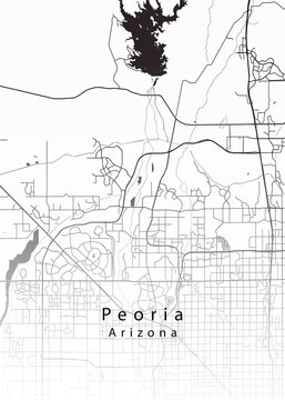 Minimalist white map of Peoria, Arizona &ndash; A modern map print highlighting infrastructure of the city, useful for tourism purposes
