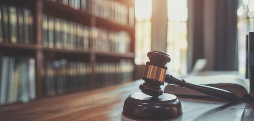Judge gavel and books. Law firm courtroom, Office space for legal work. Lawyers and judges